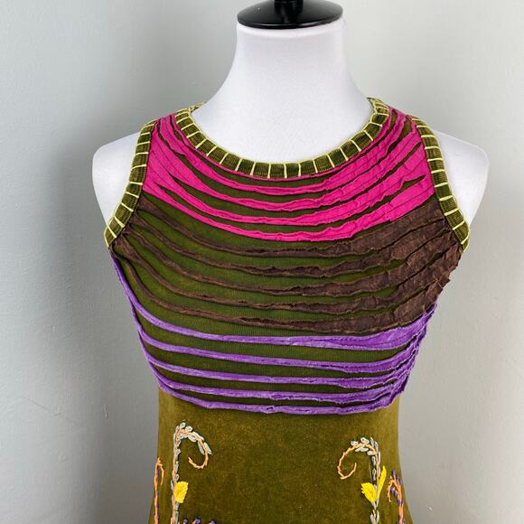 KPC Boho Multicolored Razor Cut Handcrafted Embroidered Dress Small - Picture 2 of 10